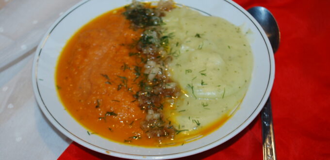 Zupa krem dwukolorowa marchewkowo – ziemniaczana